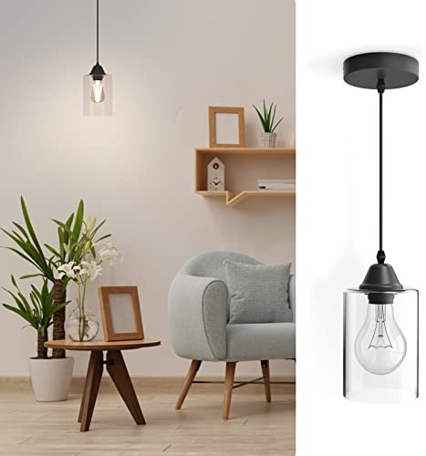 EMKE Pendelleuchte Pendellampe Vintage Hängeleuchte Esszimmer Esstisch Lampenschirm Schwarz, E27 Lampe Hängend Küche Wohnzimmer Pendellampen Hängelampe