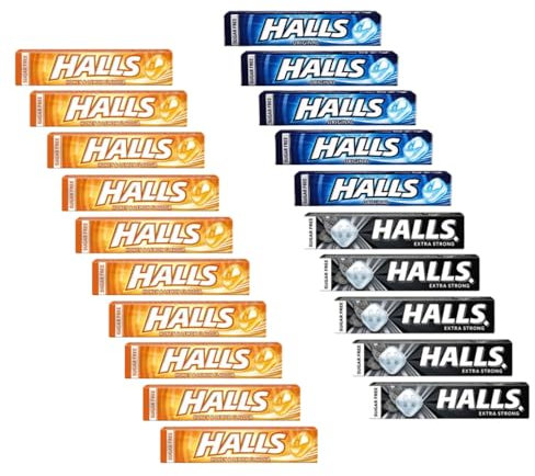 Halls | Caramelle Rinfrescanti Senza Zucchero | Halls Mentolo Eucalipto 5 Pezzi + Halls Extra Forte Mentolo 5 Pezzi + Halls Miele Limone 10 Pezzi