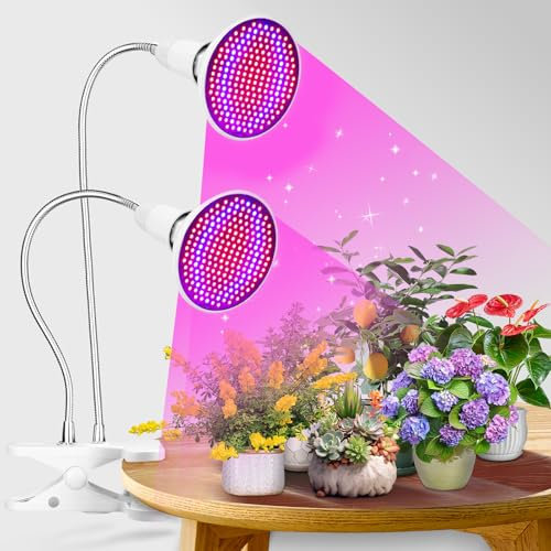 LED Pflanzenlampe Vollspektrum, 20W Wachstumslampe mit 360°Schwanenhals Und Starker Griffclip, 2 * 200LED Pflanzenlampe 4/8/12 Std Timer für Zimmerpflanzen, Gartenarbeit, Garten, Gewächshaus (white)