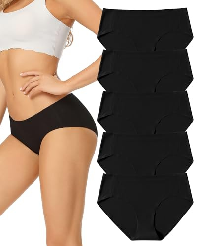 VOENXE 5 Pack Bragas Sin Costuras Mujer,Hipster Ropa Interior Invisibles | Invisible Braguitas Microfibra,Brasileñas Seamless Women Bikini Underwear,Cómodas Culotte Slip,Calzones Talle Calzoncillos
