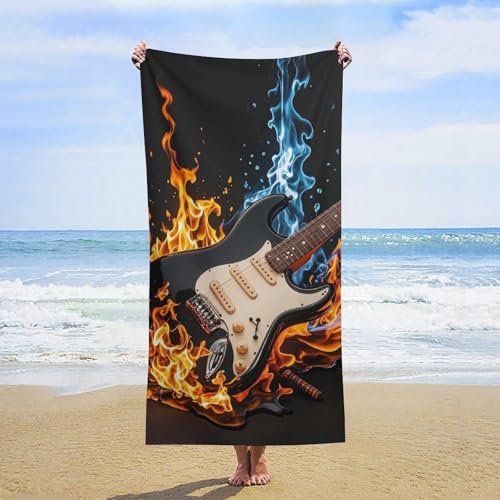 STVNKML Strandtuch mit E-Gitarre, 78,7 x 160 cm, doppelseitiges Plüsch-Handtuch für Erwachsene, Reisen, Pool, Fitnessstudio und Sport, sandfreies, schnell trocknendes Badetuch – leicht, super
