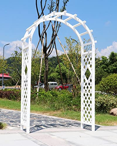 DSYYNAY Rosenbogen aus Holz für den Garten im Freien, Gitterbogen mit natürlichem Fichtenholz und Seitenteil für Kletterpflanzen, braun/weiß (Farbe: Weiß, Größe: 120 x 210 cm/4 W