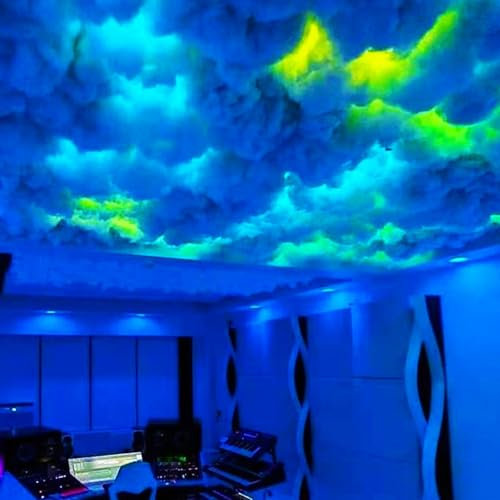 Nuages ​​géants lumineux à LED pour plafond, lampe nuage d'orage RVB, veilleuse multicolore à ambiance changeante avec synchronisation musicale, lumière LED 3D nuage d'orage(49ft/15m)