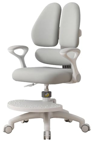 TAZZOR Ultra Schreibtischstuhl Kinder, DREI im Rückenlehne Verbessert | Höhenverstellbarer | 90° schwenkbaren Armlehnen & Fußstütze | Ergonomischer Drehstuhl für Mädchen und Jungen (Grau)