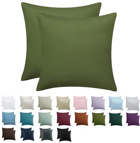 Tifschlaf Kissenbezug 80x80 2er Set - Kopfkissenbezug 80 x 80 Olivgrün mit Reißverschluss aus Mikrofaser Weich, 80x80cm Olive Grün Pillow Case