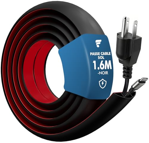 shinfly 1.6m Black Floor Cable Cover, Rubber Self-adhesive Cable Protector | PVC Wire Cover Floor, Flexible Cord Covers for Home, Offices, and Warehouses, Black 17cm(W) x 10cm(H)
