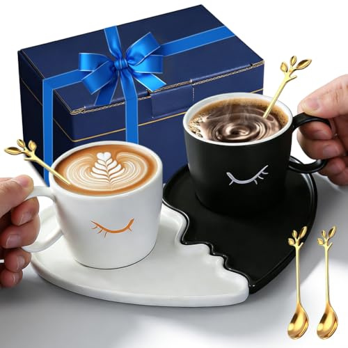 Zinueen Set di 2 tazze da caffè per coppie, 200 ml, in ceramica, regalo di fidanzamento, regalo di nozze in porcellana