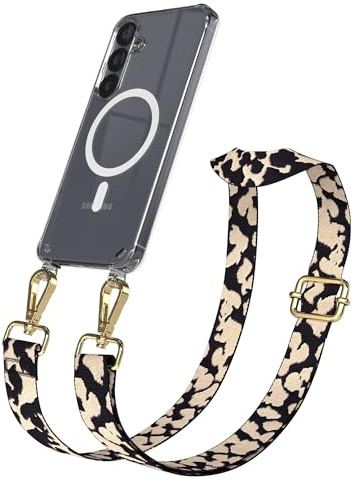 EAZY CASE Handykette - Verstellbares Taschenband kompatibel mit Galaxy S25, Schulterriemen, Handykordel mit Silikon Hülle, Qi Charging kompatibel, Umhängetasche, Taupe Camouflage Gold
