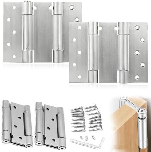 TSWNG 2 Stück Selbstschließendes Federscharnier 100mm, Edelstahl Scharniere Klappbar, Einstellbares Scharniere Pendeltür Schwingtür Feder Türscharniere für Holztür Gartentor, Doppelscharniere
