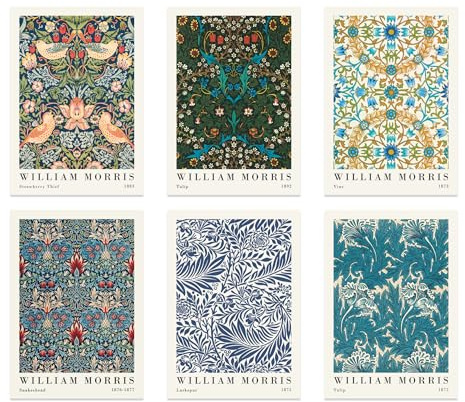 BlissPrintStudios Set of 6 William Morris Wall Art Prints – A3 Vintage Botanical Gallery Wall – Strawberry Thief, Snakeshead & Larkspur – 250gsm Premium Paper – Unframed