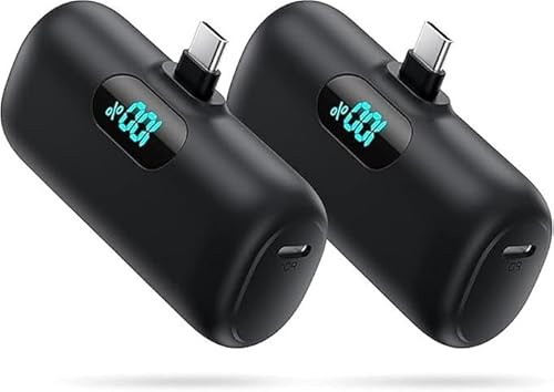 [2-Pack] Mini Power Bank USB C 5000mAh, Powerbank Klein Aber Stark 15W PD 3.0 Schnelles Aufladen Tragbares Externer Akku mit LED Display Kompatibel mit iPhone 17/16/15 Serie, Samsung S25/24 usw