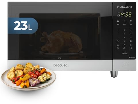 Cecotec Microondas 23L Proclean 6010 Wave. 800 W, Revestimiento Ready2Clean para una mejor limpieza,Capacidad de 23 Litros, Panel de control y tecnología 3DWave, Control Táctil, Negro