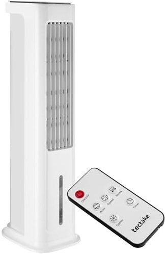 tectake® Raffreddatore d'Aria, 4 in 1, Serbatoio Acqua 5 L, 3 Velocità | Silenzioso, Timer Incluso Fino a 12 Ore, Telecomando Wireless, Oscillazione Verticale Regolabile, Umidificazione, Bianco