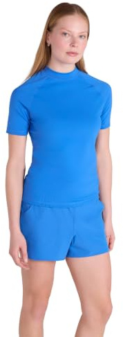 Mountain Warehouse Short Sleeves Womens UV Rash Vest - UPF50+, Ladies Rash Guard, Quick Dry, Flat Seams Top - Spring Summer Swimming, Beach, Under a Wetsuit Bright Blue 14