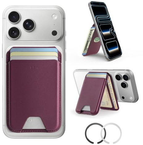 ESR Aura für MagSafe Wallet mit Verstellbarem Ständer, 5 Kartenhalter | RFID-Schutz,MagSafe Sticker Inklusive,Magnetic Wallet für iPhone 18 Pro/Pro Max,17-12 Serie und Ausgewählte Samsung,Burgunder