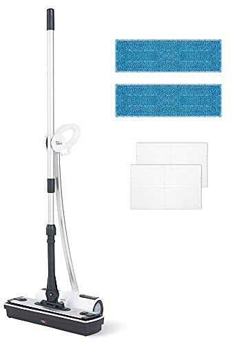 Polti Moppy Lavapavimenti con Vapore Senza Cavo/Cordless, Colore Bianco + PAEU0342 Moppy Kit 2 Panni Universali