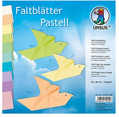Faltblätter Pastell 20x20 cm 100 Blatt, sortiert 10 Farben