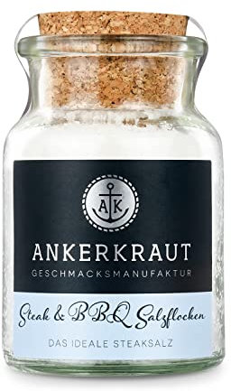Ankerkraut Steak & BBQ Salzflocken, Salzflocken zum verfeinern von Steaks, Salaten oder auch Süßspeisen kaufen, 80 g im Korkenglas