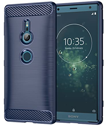 Cruzerlite für Sony Xperia XZ2 hülle, Kohlefaser Textur Design Abdeckung Anti-Scratch Stoßdämpfung Schutzhülle für Sony Xperia XZ2 Case (2018) (Blue)