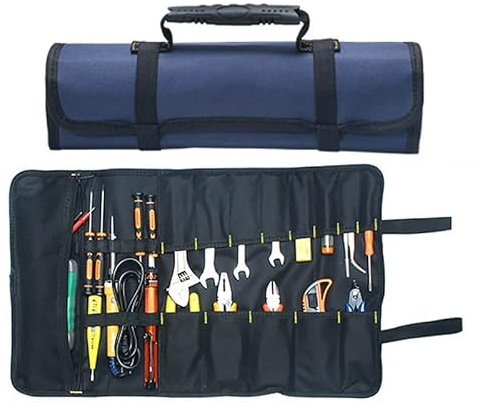 Tragbare Werkzeugtasche mit 22 Taschen, 600D Oxford-Gewebe, zum Aufrollen, große Tragetasche, Organizer, einfache Aufbewahrung und tragbar, ideal für Handwerk, Heimwerker, Reparaturmänner, blau