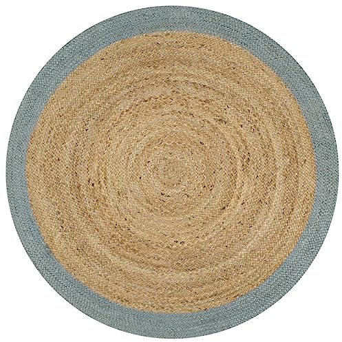 vidaXL Teppich mit Olivgrünem Rand Handgefertigt Kurzflor Wohnzimmerteppich Juteteppich Handwebteppich Schlafzimmer Flur Geflochtene Jute 150cm