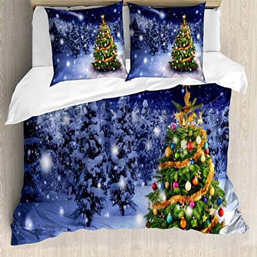 ABAKUHAUS Weihnachten Bettwäsche Set für Doppelbetten, Elf Noel Theme winterliche, Weicher Microfaserstoff Allegigeignet kein Verblassen, Blau und Weiß
