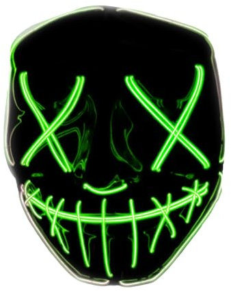 Original Cup Masque LED La Purge® | Nightmare Vert | Qualité Premium | Plastique Rigide | 3 Modes de Clignotements | Masque LED | Cosplay | Halloween | Néon | 100% Horreur | 100% Fun