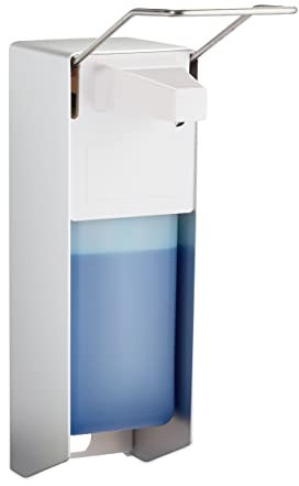 Relaxdays 10 x Eurospender, 1000 ml, Desinfektionsmittel, Seife, Ellenbogen-Hebel, Wandbefestigung, Hygienespender, Silber