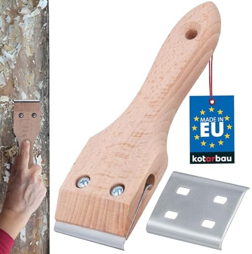KOTABRAU® Rasqueta de carpintero 60 mm, Rascador para madera, Hoja de acero endurecido, Rasqueta para carpinteros y pintores, Raspador para madera, Rascador para eliminar pintura + hoja de repuesto