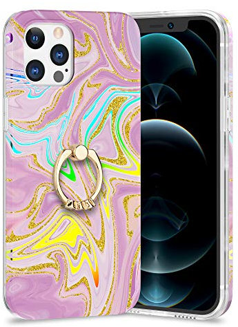 ZCDAYE Case for iPhone 12 Pro Max Phone Case, Colorful Glitter Marble Pattern Soft TPU Thin Protective Case Cover with Ring Shockproof Case for iPhone 12 Pro Max 6.7-Pink