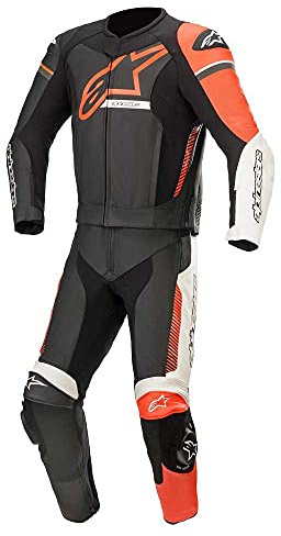 Alpinestars GP Force Phantom Combinaison de Moto en Cuir pour Homme 2 pièces Noir/Blanc/Rouge Fluo, Noir, 43 EU