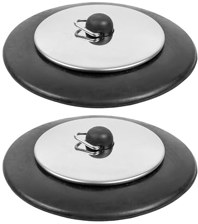 Universal Stöpsel, 2 Stück, Ø 52 auf 51 mm Oberseite auf Unterseite, Gummi Ablauf Stopfen für 2 Zoll Ventilablauf, Ø 73 mm verchromte Metall Blende, Ablaufstöpsel Duschwanne, Spülbecken Gummistöpsel