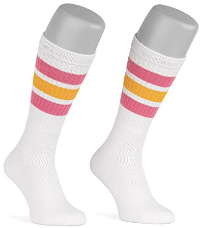 skatersocks 19 Inch gestreifte Socken Damen Kniestrümpfe Old School Tube Socks white - bubblegum pink-gelb gestreift
