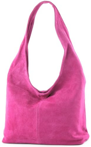 modamoda de T150 Damen Schultertasche Shopper Large aus Wildleder handmade in Italy, Farbe:Pink2021