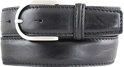 Damen-Gürtel aus Vollrindleder mit Naht 4 cm | Jeans-Gürtel für Damen 40mm | Bombierter Ledergürtel mit runder Gürtelschnalle | Schwarz 100cm