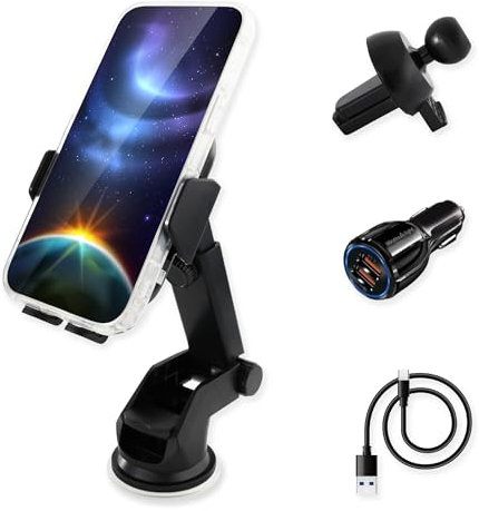 iWotto 18W - Caricatore da auto senza fili con ricarica veloce - Sensore automatico e compatibile per iPhone e altri telefoni cellulari - Supporto a ventosa e staffa di ventilazione.