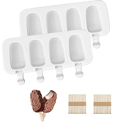 SUpoetry 2 Stück DIY Frozen Dessert Eisformen, 4 Cavity Cakesicles Silikonform, Eis Selber Machen Formen Förmchen, mit 100 Holzstielen, für DIY Dessert, Wiederverwendbare Starter Ice Pop Molds