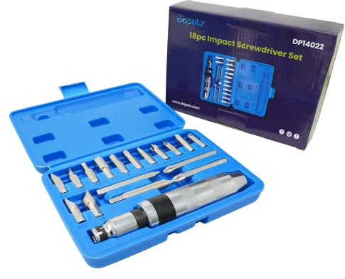 Dapetz ® 18pcs Impact Screwdriver Set, Manual Reversible Impact Driver Kit with 1/2-Inch Square Drive, Magnetic Phillips and Slotted Bit, Damaged Screw Extractor
