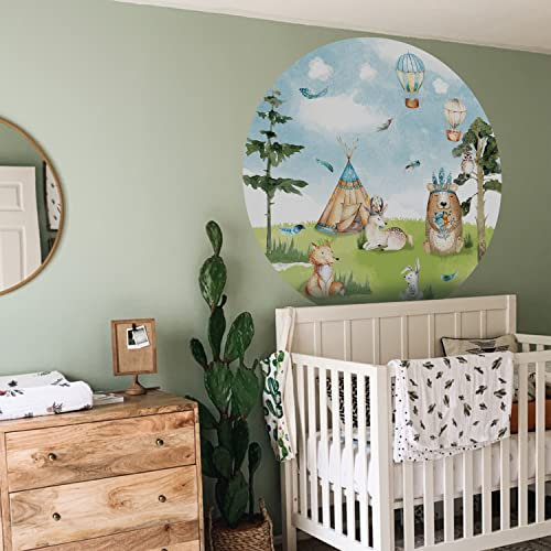 kizcozy Rund 3 Stück Wandtattoo Kinderzimmer Wandsticker Set, Fabric Wandbild Bär Zelt Ballon Motive für, Wandsticker Babyzimmer Kinderzimmer Schlafzimmer Wanddeko