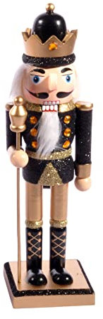 Ciao Schiaccianoci Natale Soldatino Re con scettro (24cm) in legno glitterato, nero/oro