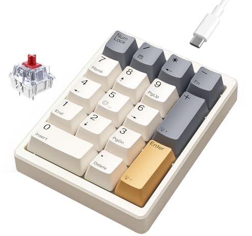 Kisnt KN17 - Tastierino numerico meccanico cablato, 17 tasti, sostituibile a caldo, con retroilluminazione bianca e copritasti in PBT, per tastiere compatte e PC portatili (beige retrò, interruttore