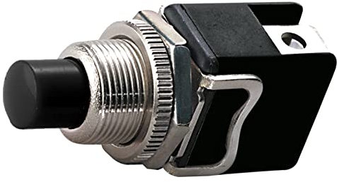 Pulsante unipolare con tasto nero con contatto normalmente chiuso, foro di montaggio diametro 12mm - 250V 4A