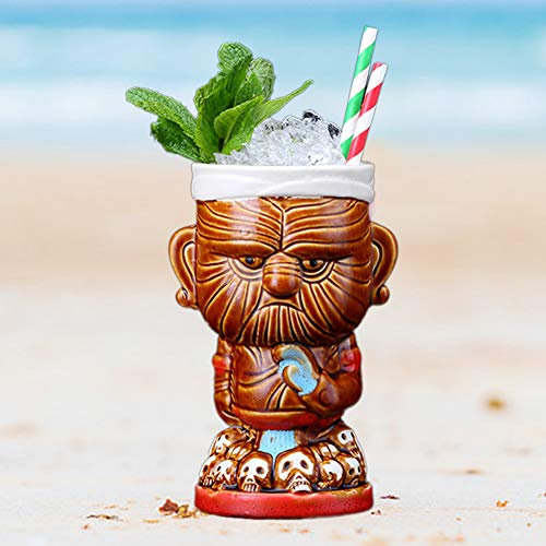Tiki Becher -Tiki Mugs,Tiki-Gläser für Cocktails,Hawaii Tiki Cup,Keramik Cocktailbecher,Hawaii Cocktailgläser,Cocktail-Getränkebecher,niedliche,exotische Cocktailgläser,Und Party-Deko (Stil 4)