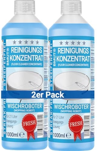 2x 1000ml Wischroboter Reinigungsmittel Konzentrat mit Frische-Duft & Dosierbecher | Streifenfrei & schaumarm | Saugwischer | Bodenreiniger