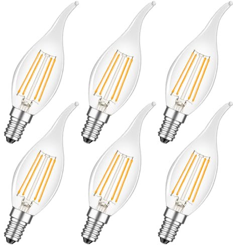 MZYOYO E14 Kerze LED Lampe,E14 4W Kerzenform Glühbirne,2700K Warmweiß,4W ersetzt 40 Watt,Vintage Kerzenlampe für Kronleuchter,400lm,Nicht Dimmbar,Klar,6 Stück(1er Pack)
