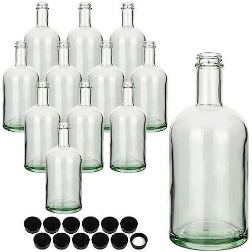 gouveo Lot de 12 Bouteilles en Verre 500 ML Classique avec Bouchon à vis Noir - Bouteille Vide 0,5 l en Verre à remplir de Liqueur, gin, Huile, vinaigre (KFT500SD)