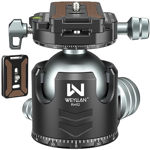 WEYLLAN Testa A Sfera Treppiede Fotocamera, Doppio Panorama 360 Gradi Testa Sfera Basso Profilo, Testa Treppiede Video Con 2 Piastre A Sgancio Rapido Compatibile Con Arca-Swiss, 30kg Di Portata