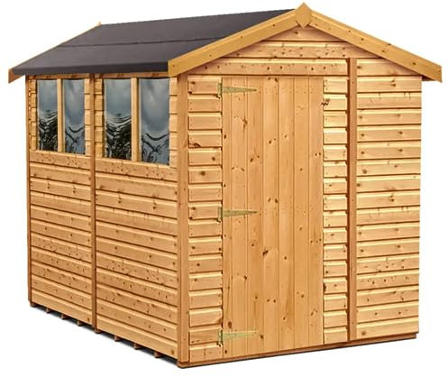 Sheds to Last - High Grade Premium Apex Roof Garden Wooden Shed (8ft x 6ft) - Single Door, 4 Windows. Perfect For Outdoor Storage, Workshop Or A Garden Office. Includes 5 Litre Oak Wood Treatment