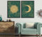 MHYIDUT 2 Stück Himmlische Sonne,Mond Wandkunst Astrologie Poster Drucke Bilder Gold,Grün Leinwand Gemälde Tarotkarten Böhmische Wanddekoration Mittelalterliches Europäisches Wohnzimmer Schlafzimmer