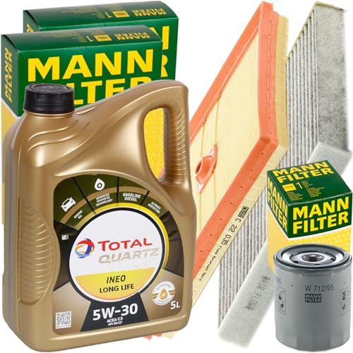 Mann Inspektionspaket+5L Total 5W30 Motoröl | CUK26009(LAK888)+C22035,(LX4246)+W712/95+5W30 passend für A3 Golf 7